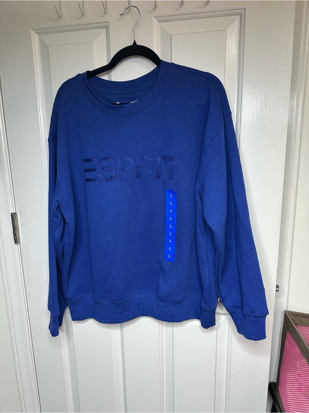 Esprit Cobalt Blue Embossed Logo Crewneck Sweatshirt NWT Large